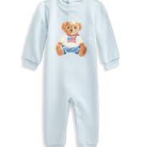 Polo Ralph Lauren Unisex Polo Bear Fleece Coverall in beryl blue 9 months